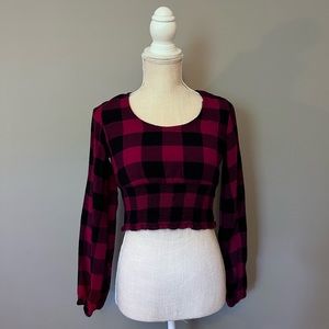 Buffalo Check Long Sleeve Crop Top